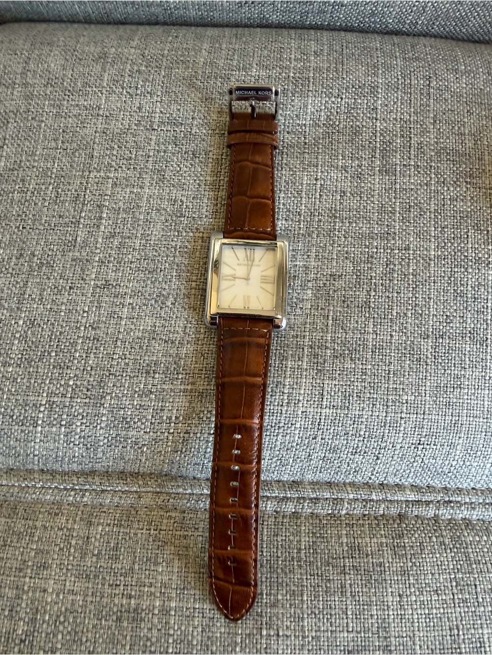 Michael Kors Brown Leather Strap Square Watch with Cream Dial